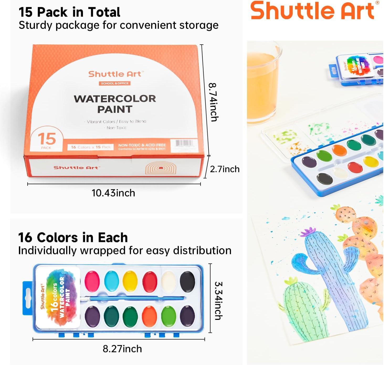 imageShuttle Art 16 Colors Watercolor Paint Set Bulk 15 Pack Watercolor Paint Set with Paint Brushes for Kids and Adults Washable Paint for Classroom Parties Kindergarten and Art Activities