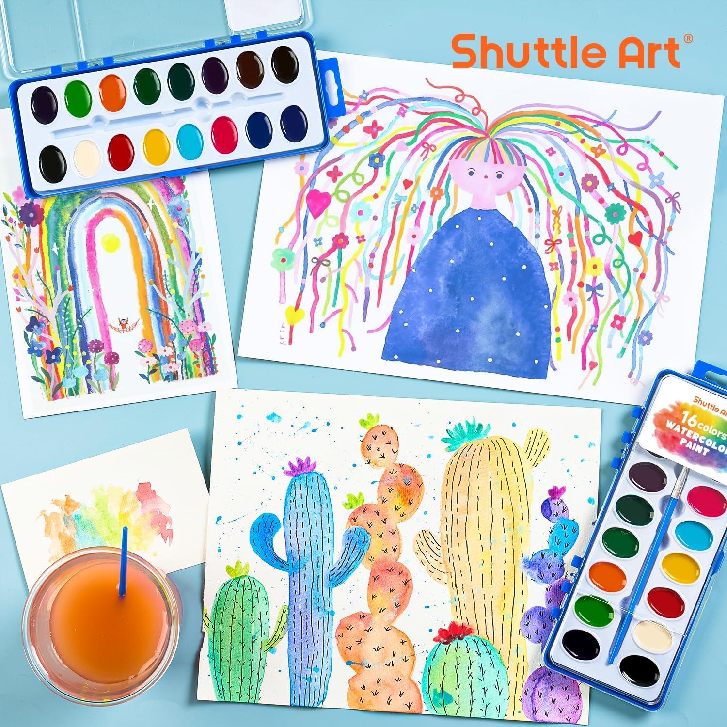 imageShuttle Art 16 Colors Watercolor Paint Set Bulk Pack of 24 Watercolor Paint Set with Paint Brushes for Kids and Adults Washable Paint for Classroom Parties Kindergarten and Art Activities