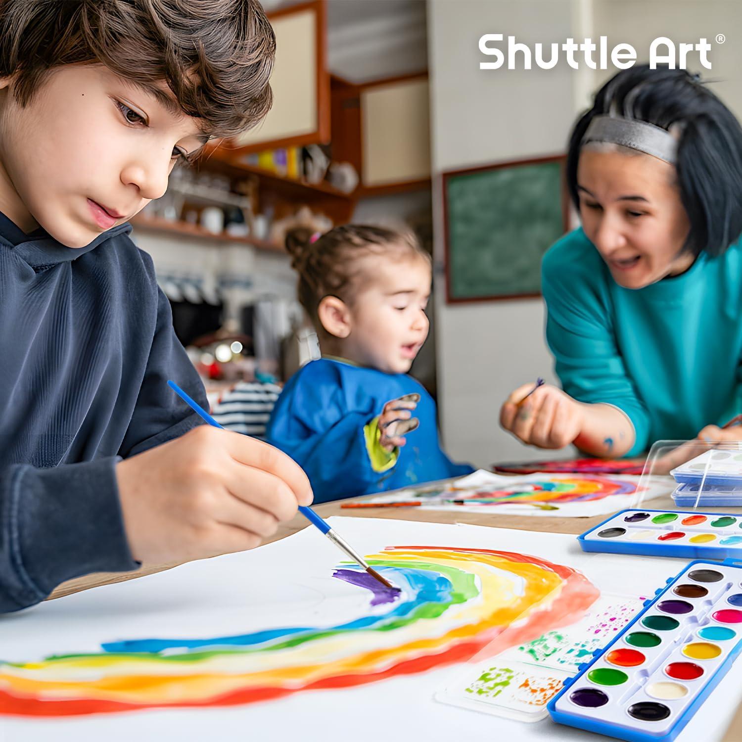 imageShuttle Art 16 Colors Watercolor Paint Set Bulk Pack of 24 Watercolor Paint Set with Paint Brushes for Kids and Adults Washable Paint for Classroom Parties Kindergarten and Art Activities