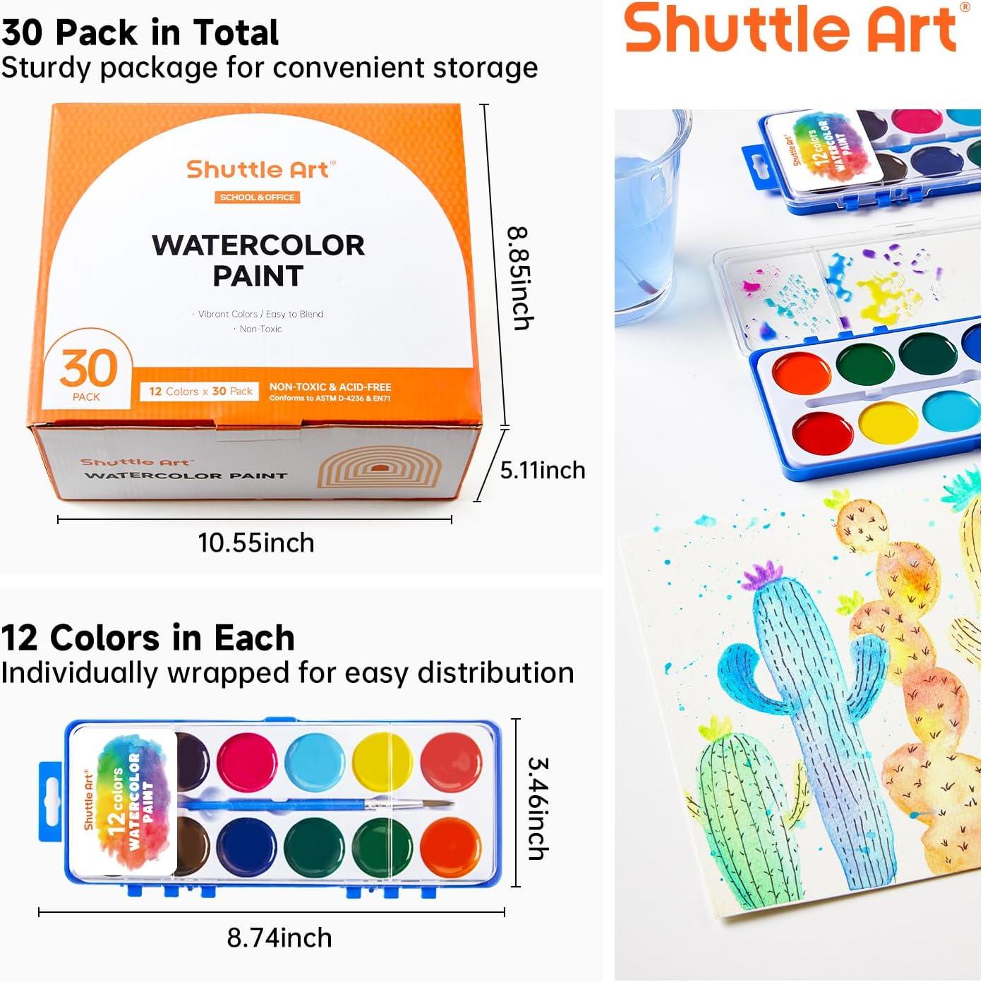 imageShuttle Art 30 pack Watercolor Paint Set Bulk 12 Colors Watercolor Paint Set bulk with Paint Brushes for Kids and Adults Washable Paint for Classroom Parties Kindergarten and Art Activities