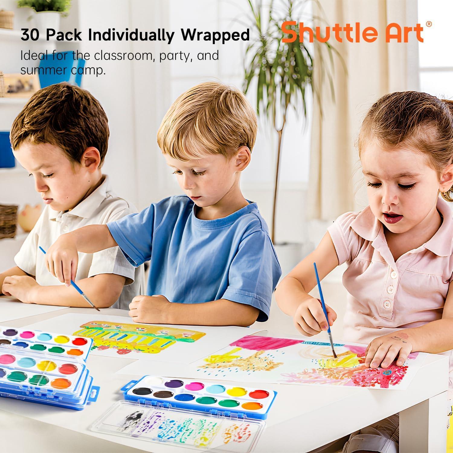 imageShuttle Art 30 pack Watercolor Paint Set Bulk 12 Colors Watercolor Paint Set bulk with Paint Brushes for Kids and Adults Washable Paint for Classroom Parties Kindergarten and Art Activities
