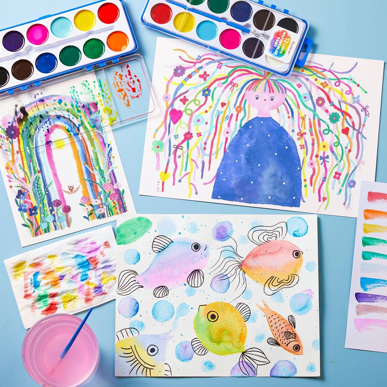 imageShuttle Art 30 pack Watercolor Paint Set Bulk 12 Colors Watercolor Paint Set bulk with Paint Brushes for Kids and Adults Washable Paint for Classroom Parties Kindergarten and Art Activities