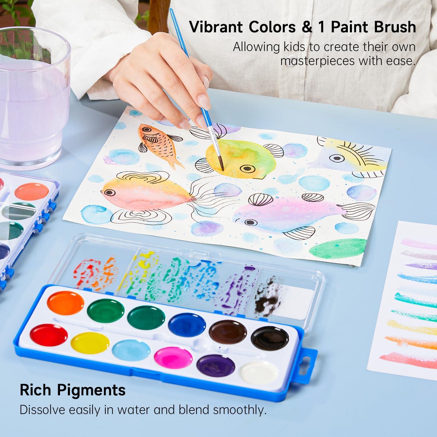 imageShuttle Art 30 pack Watercolor Paint Set Bulk 12 Colors Watercolor Paint Set bulk with Paint Brushes for Kids and Adults Washable Paint for Classroom Parties Kindergarten and Art Activities