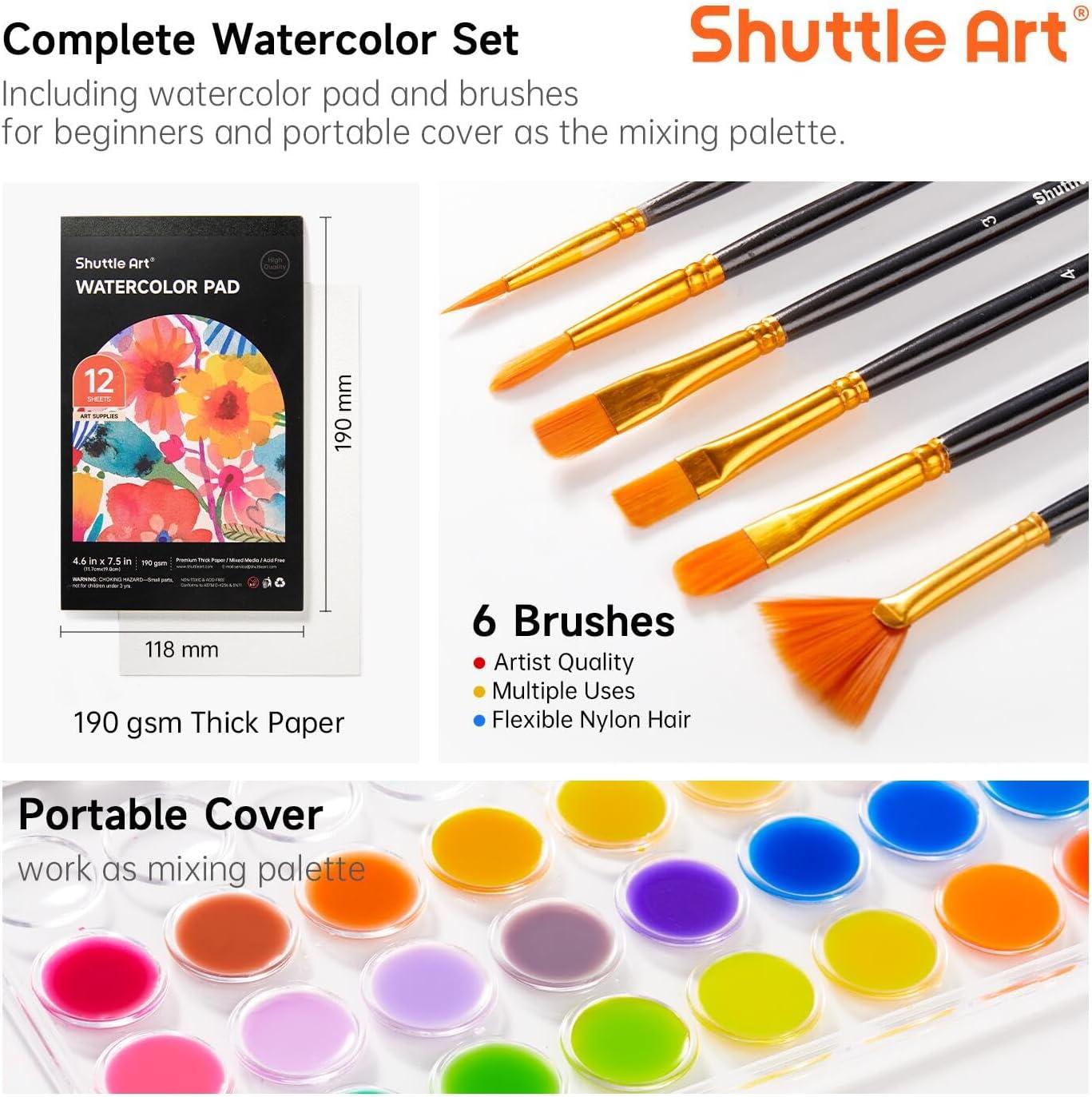 imageShuttle Art 43 Pack Watercolor Paint Set 36 Colors Watercolor Paint Pan Set with 6 Brushes and 1 Watercolor Pad for Beginners Artists Kids ampamp Adults Watercolor Painting Bullet Journal Calligraphy