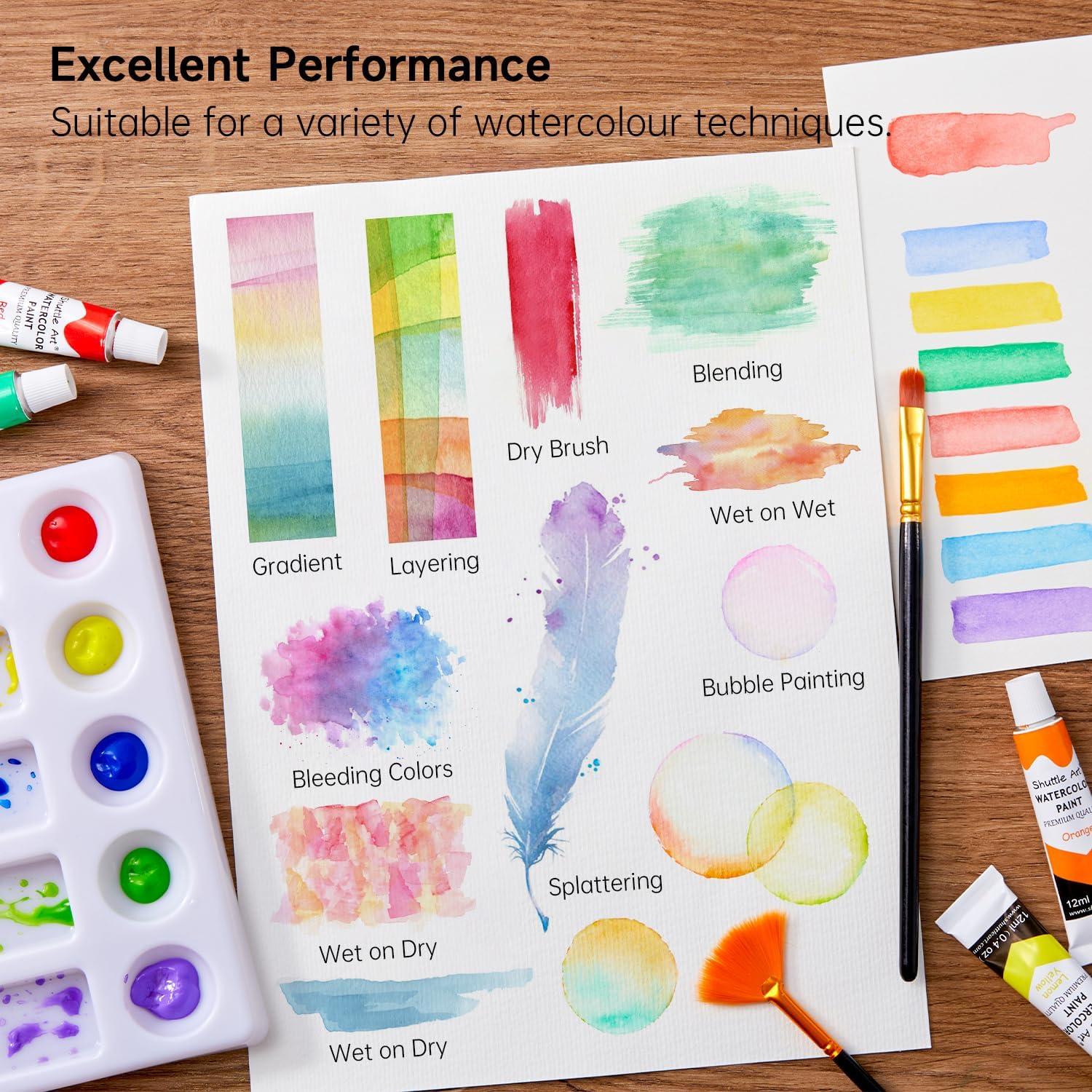 imageShuttle Art 48 Pack Watercolor Paint Set 36 Colors Watercolor Paint in Tubes 12ml Each with 10 Brushes 1 Watercolor Pad 1 Palette Premium Watercolor Kit for Artist Beginners Kids