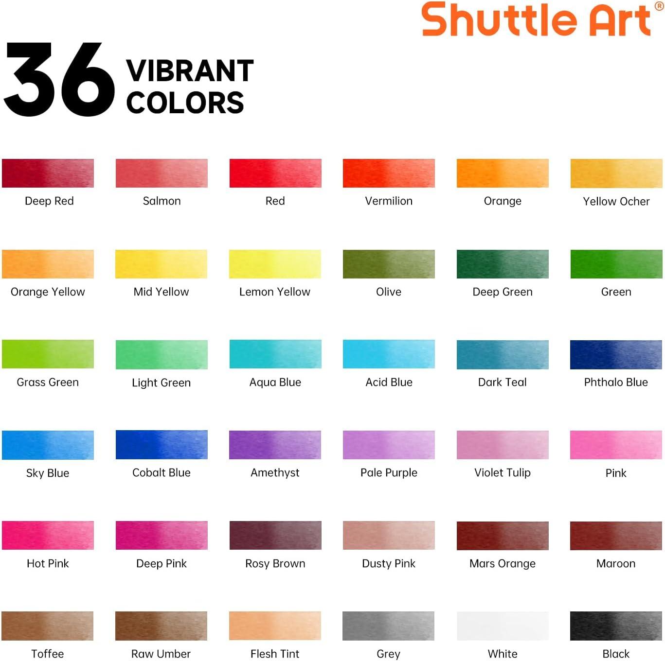 imageShuttle Art 48 Pack Watercolor Paint Set 36 Colors Watercolor Paint in Tubes 12ml Each with 10 Brushes 1 Watercolor Pad 1 Palette Premium Watercolor Kit for Artist Beginners Kids