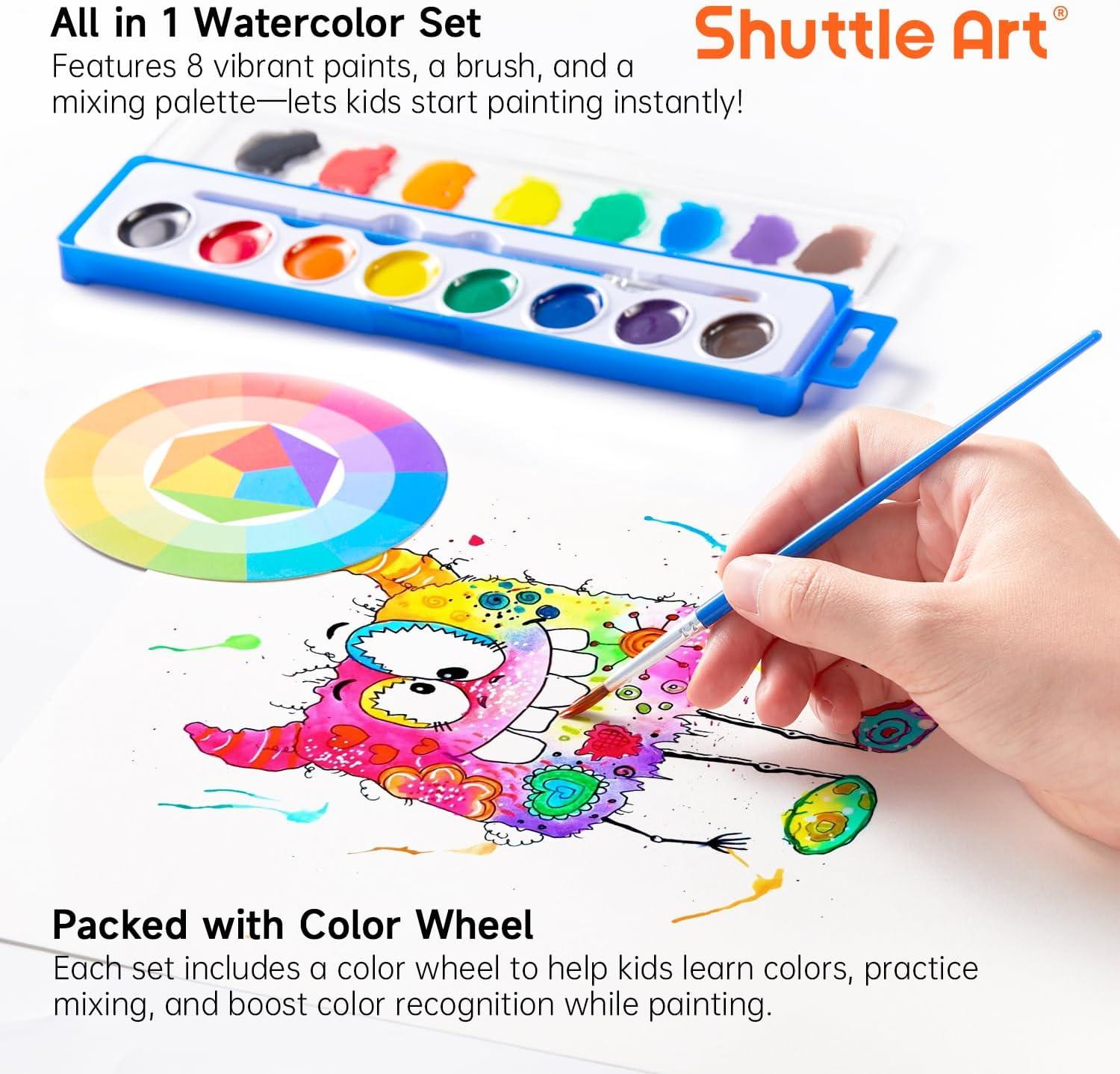 imageShuttle Art 8 Colors Watercolor Paint Set 24 Pack with Paint Brushes ampamp Color Wheels Washable for Kids ampamp Adults Suitable for Classroom Parties Kindergarten ampamp Art Activities8 Colors 24 Pack
