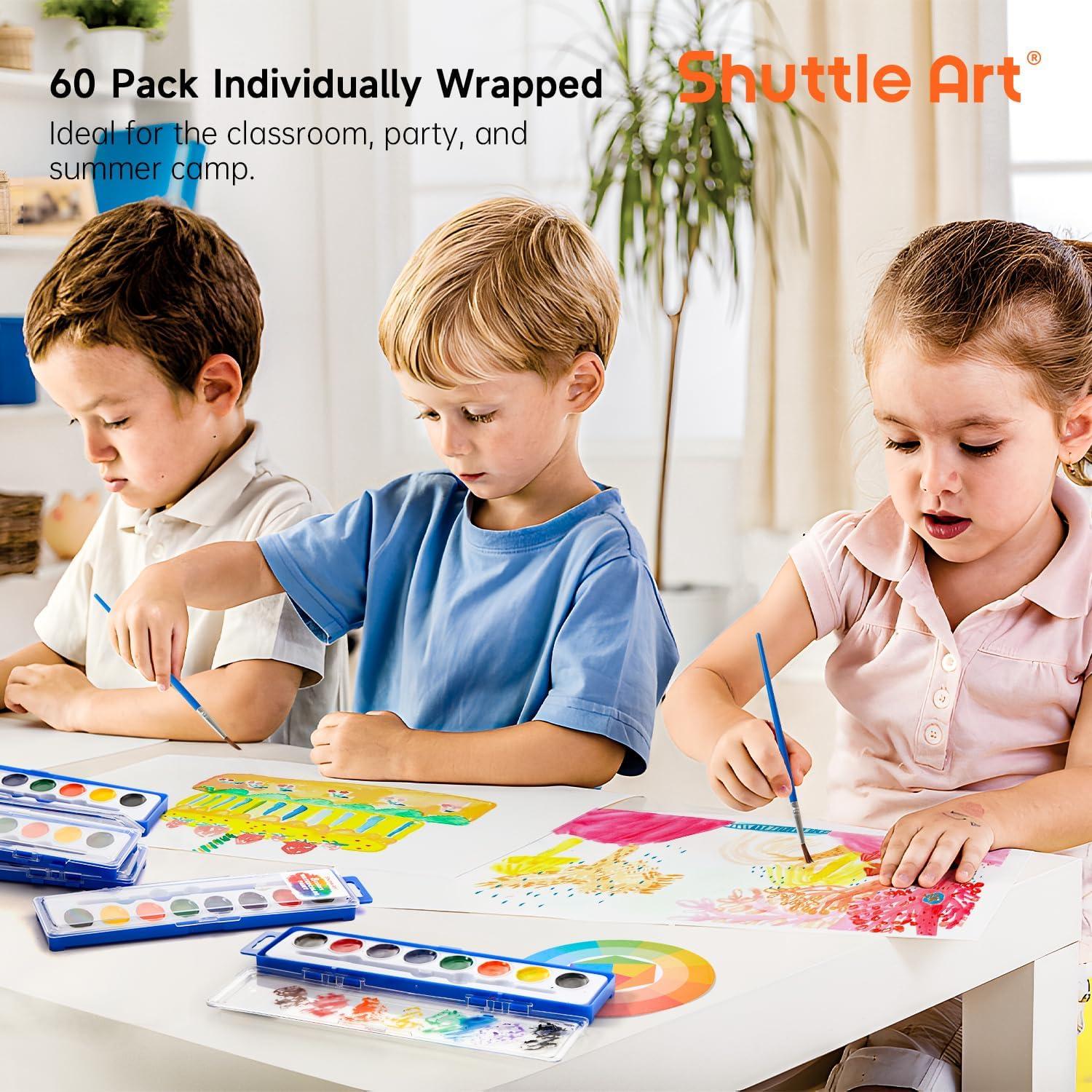 imageShuttle Art 8 Colors Watercolor Paint Set 24 Pack with Paint Brushes ampamp Color Wheels Washable for Kids ampamp Adults Suitable for Classroom Parties Kindergarten ampamp Art Activities8 Colors 60 Pack