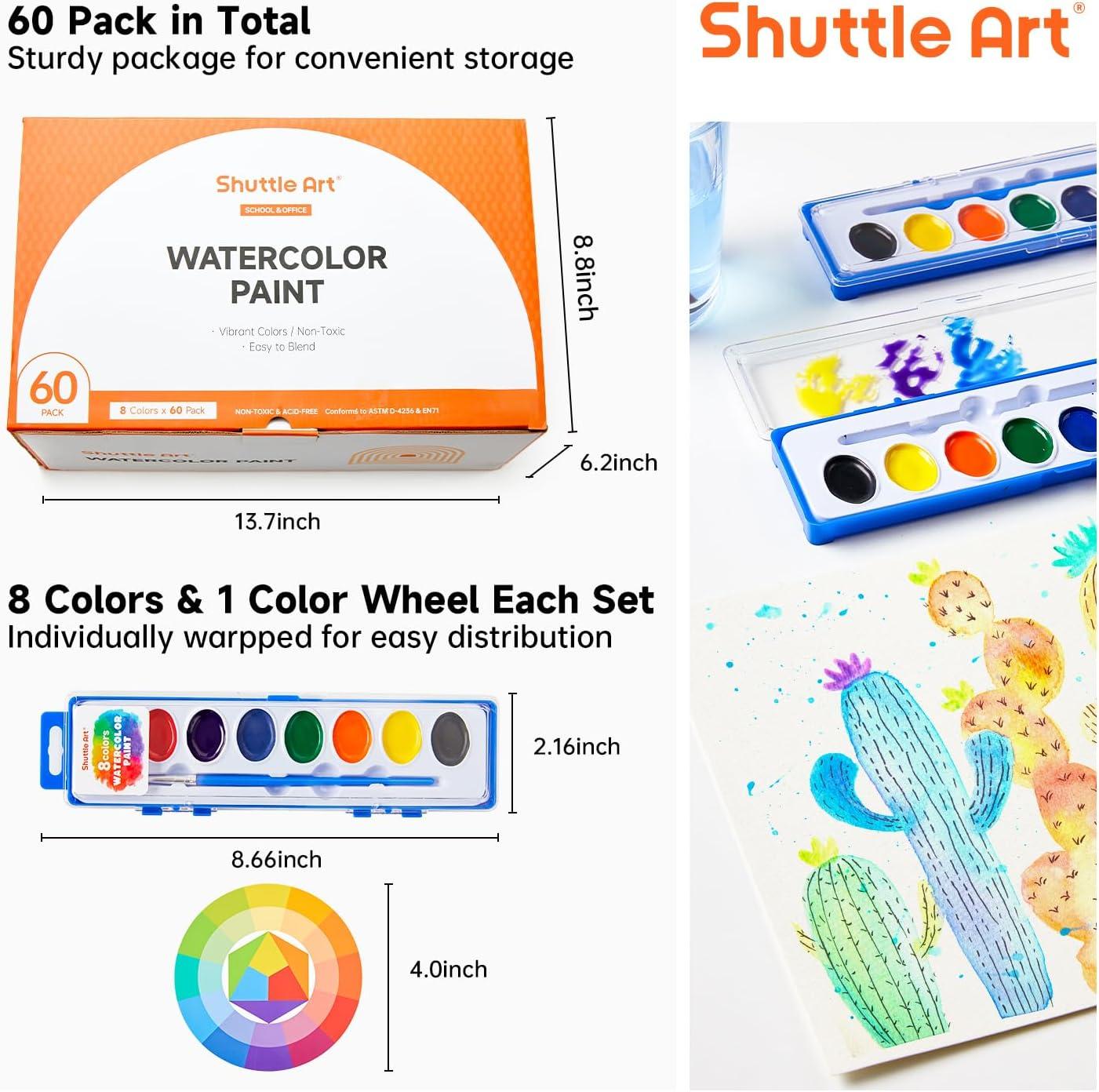 imageShuttle Art 8 Colors Watercolor Paint Set 24 Pack with Paint Brushes ampamp Color Wheels Washable for Kids ampamp Adults Suitable for Classroom Parties Kindergarten ampamp Art Activities8 Colors 60 Pack