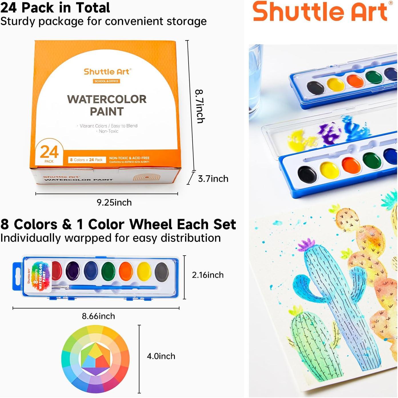 imageShuttle Art 8 Colors Watercolor Paint Set 24 Pack with Paint Brushes ampamp Color Wheels Washable for Kids ampamp Adults Suitable for Classroom Parties Kindergarten ampamp Art Activities8 Colors 24 Pack