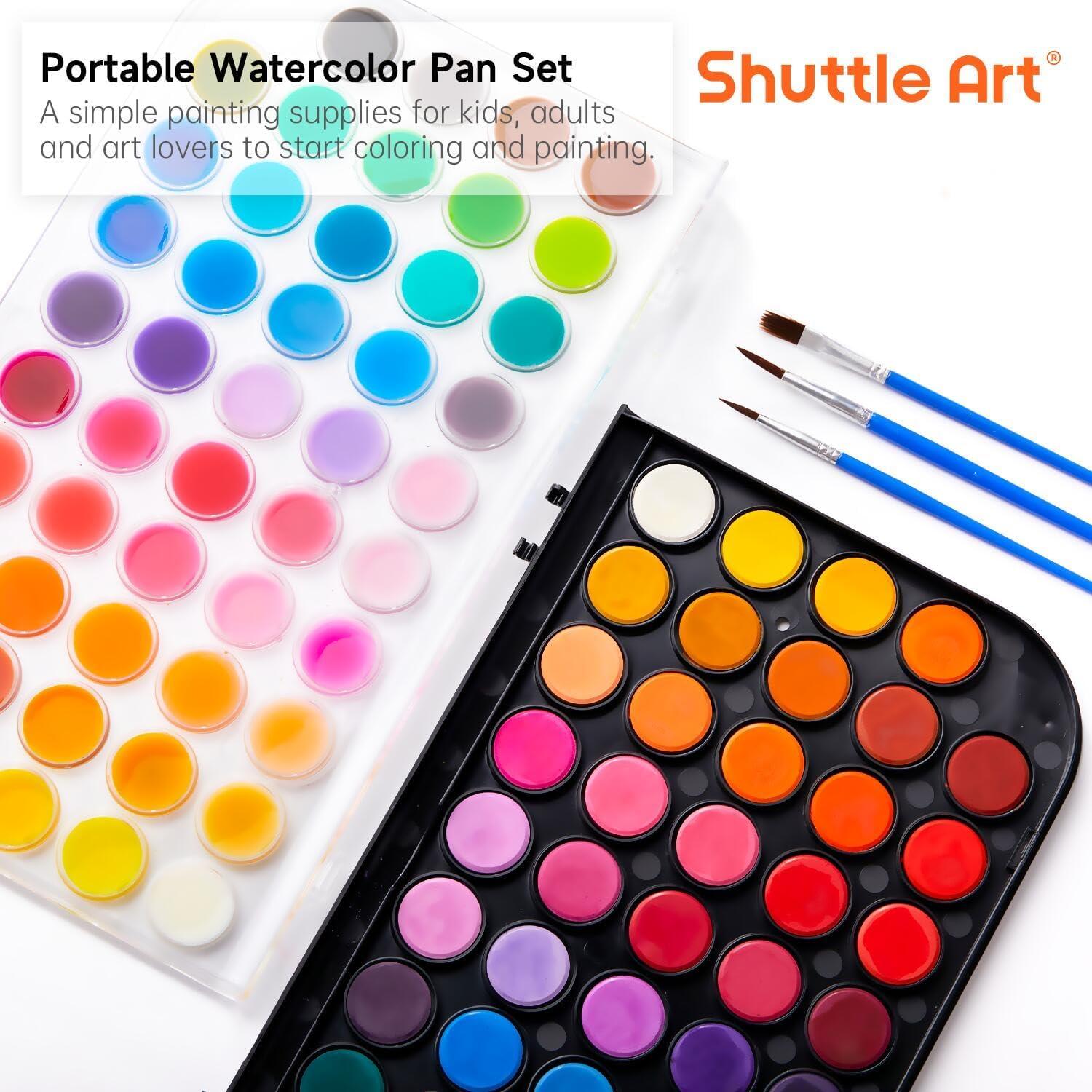 imageShuttle Art Watercolor Paint Set 48 Colors Watercolor Paint Pan Set with 3 Paint Brushes for Beginners Artists Kids ampamp Adults for Painting Journaling Calligraphy Practice