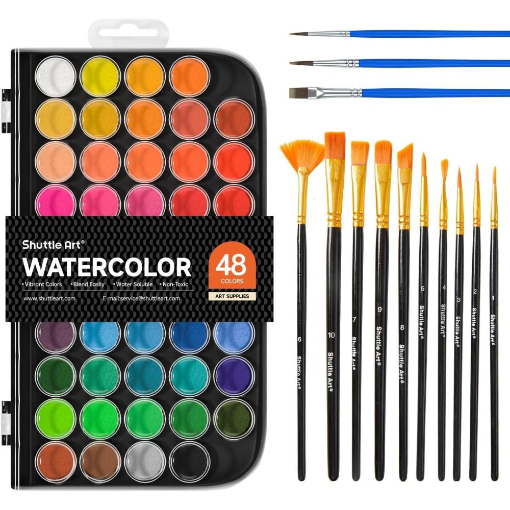 imageShuttle Art 58 Pack Watercolor Paint Set 48 Colors Watercolor Pan with 10 Paint Brushes for Beginners Artists Kids ampamp Adults to Water Color Paint Bullet Journal Calligraphy Practice