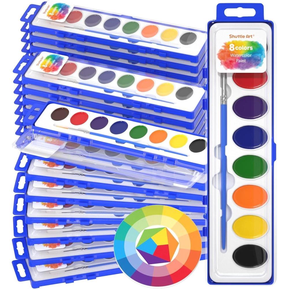 imageShuttle Art 8 Colors Watercolor Paint Set 24 Pack with Paint Brushes ampamp Color Wheels Washable for Kids ampamp Adults Suitable for Classroom Parties Kindergarten ampamp Art Activities8 Colors 24 Pack