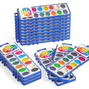 Shuttle Art 16 Colors Watercolor Paint Set Bulk, 15 Pack, Watercolor Paint Set with Paint Brushes for Kids and Adults, Washable Paint for Classroom, Parties, Kindergarten and Art Activities