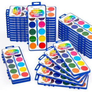Shuttle Art 30 pack Watercolor Paint Set Bulk, 12 Colors Watercolor Paint Set bulk with Paint Brushes for Kids and Adults, Washable Paint for Classroom, Parties, Kindergarten and Art Activities