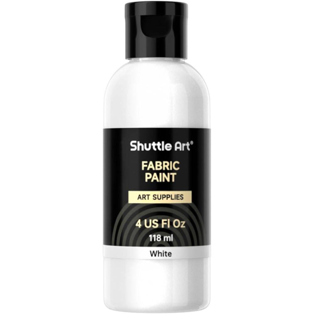 imageShuttle Art Black Fabric Paint 4 oz100 ml Fabric Paint for Clothes Permanent NonToxic Textile Paint for DIY Arts ampamp Crafts TShirts Shoes Jeans Ideal for Base Coverage Blending ampamp DetailingWhite