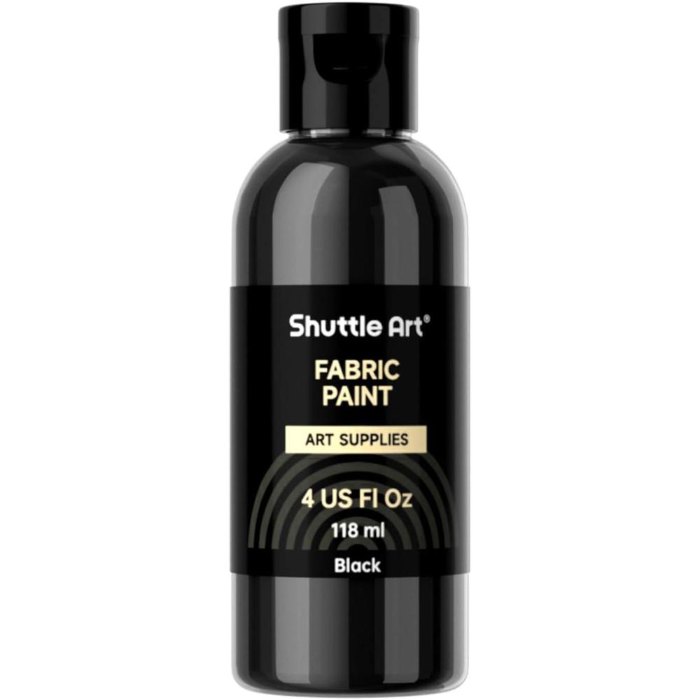 imageShuttle Art Black Fabric Paint 4 oz100 ml Fabric Paint for Clothes Permanent NonToxic Textile Paint for DIY Arts ampamp Crafts TShirts Shoes Jeans Ideal for Base Coverage Blending ampamp DetailingBlack