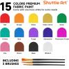 Shuttle Art Fabric Paint, 15 x 12ml Tubes Permanent Soft Fabric Paint with 3 Brushes, Non-Toxic Textile Paint for Clothes, T-Shirts, Shoes, Jeans, Bags, DIY Projects&Art, Ideal for Kids Adults Artists