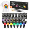 Shuttle Art Fabric Paint, 15 x 12ml Tubes Permanent Soft Fabric Paint with 3 Brushes, Non-Toxic Textile Paint for Clothes, T-Shirts, Shoes, Jeans, Bags, DIY Projects&Art, Ideal for Kids Adults Artists