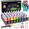 Shuttle Art Fabric Paint Set, 45 Colors 3D Permanent Paint with Brushes Palette Pen Fabric Sheet Stencils, Glow in The Dark, Glitter,Metallic Colors for Textile Fabric T-shirt Jeans Glass