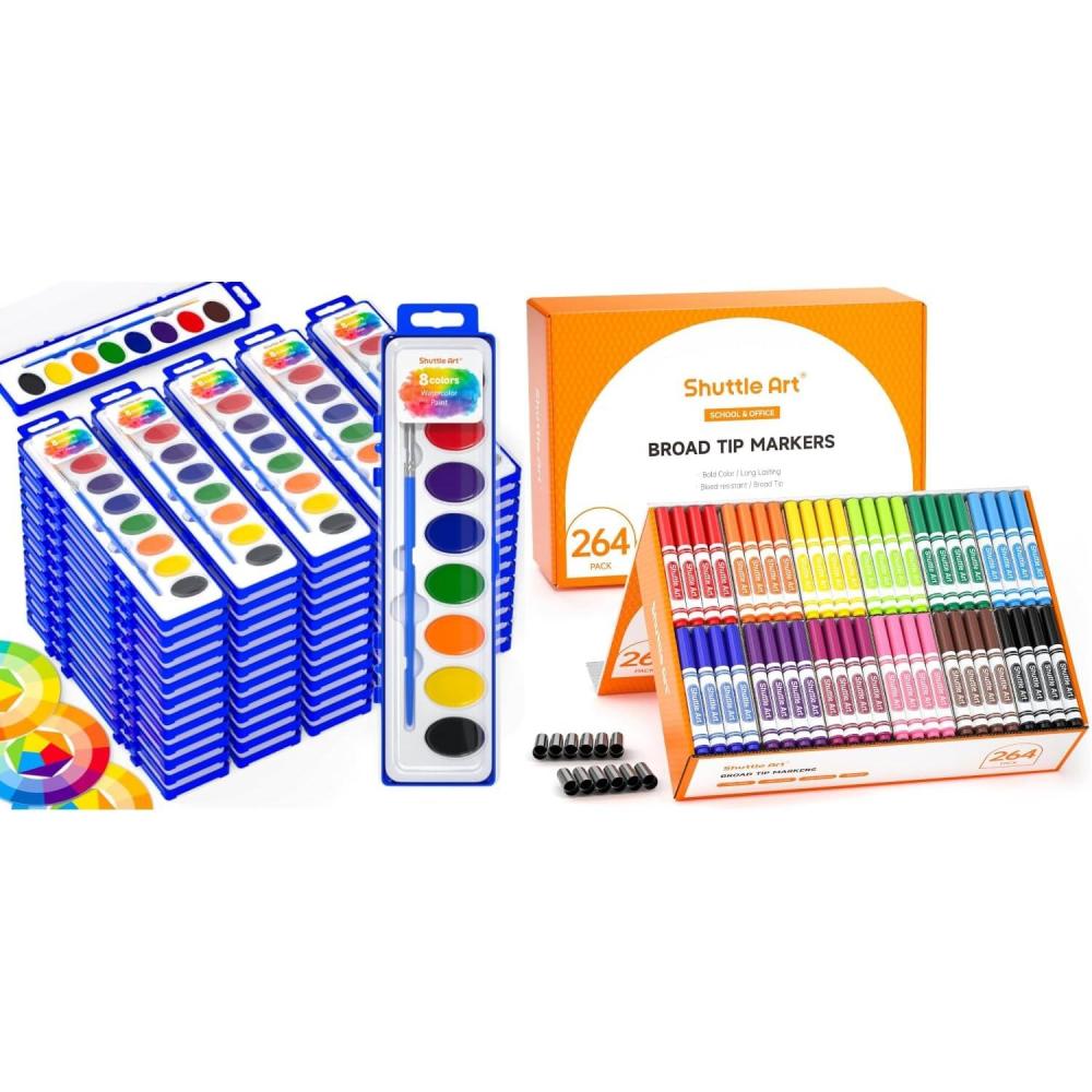 imageShuttle Art 8 Colors Watercolor Paint Set Bundle  60 Pack 8 Colors Watercolor Paint Set Bulk  264 Pack Washable Markers