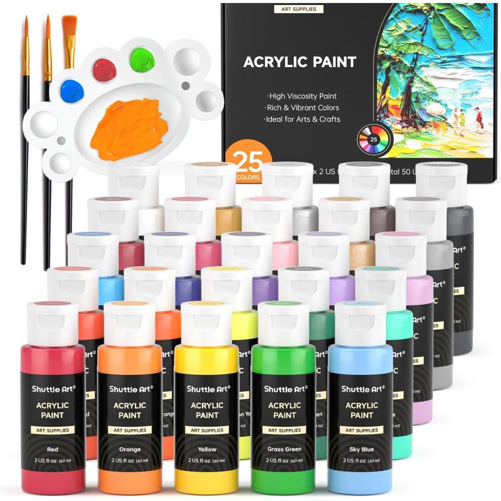 imageShuttle Art Acrylic Paint 50 Colors Acrylic Paint Set 2oz60ml Bottles Rich Pigments Water Proof Premium for Artists Beginners and Kids on Canvas Rocks Wood Ceramic FabricRegular
