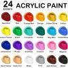 Shuttle Art Acrylic Paint Set and Paint Brush Set Bundle, 24 Colors Acrylic Paint Set and 12 PCS Paint Brush Set with Case