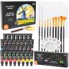 47 Pack Acrylic Paint Set, Shuttle Art 15 Colours (12ml Each, 2Pack) Acrylic Paint with 10 Brushes Painting Canvas Knife Palette Sponge, Complete Gift Set for Kids, Adults Painting Canvas, Ceramic(30 Colors)