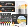 47 Pack Acrylic Paint Set, Shuttle Art 15 Colours (12ml Each, 2Pack) Acrylic Paint with 10 Brushes Painting Canvas Knife Palette Sponge, Complete Gift Set for Kids, Adults Painting Canvas, Ceramic(15 Colors x 2)