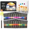 Shuttle Art 48 Pack Acrylic Paint Set, 30 Colors Acrylic Paint (36ml) with 10 Brushes 5 Canvas 1 Paint Knife 1 Palette 1 Art Sponge, Complete Set for Kids, Adults Painting on Canvas Rocks Wood Ceramic