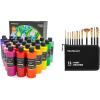 Shuttle Art Acrylic Paint Set and Paint Brush Set Bundle, 24 Colors Acrylic Paint Set and 12 PCS Paint Brush Set with Case