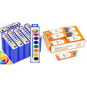 Shuttle Art 8 Colors Watercolor Paint Set Bundle – 60 Pack 8 Colors Watercolor Paint Set Bulk + 720 Colored Pencils Bulk