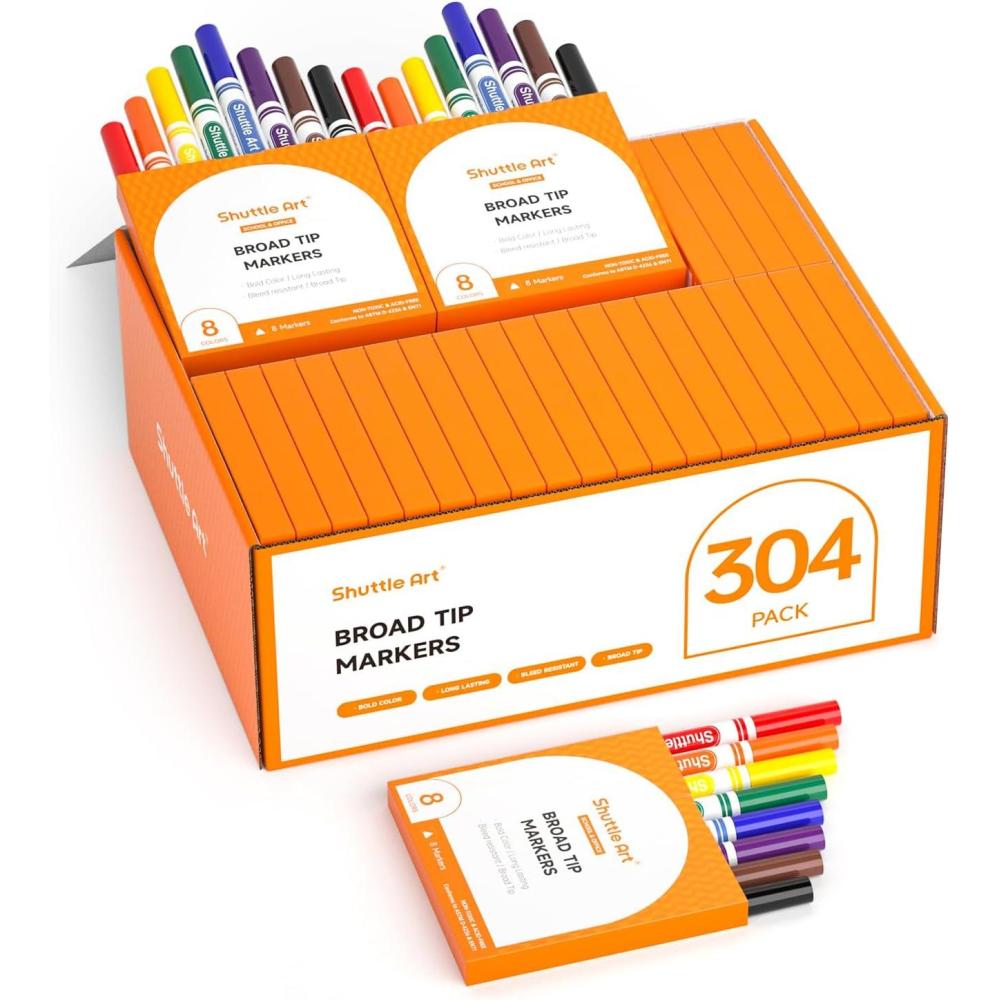 imageShuttle Art 216 Pack Washable Markers 8 Assorted Colors Broad Line Conical Tip Large Markers Bulk with a Box Bonus Caps Home Classroom School Supplies for Toddlers Kids Adults Students Teachers38 Each of 8 ColorsBroad Tip