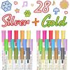 Shuttle Art 28 Pack Double Line Outline Permanent Markers, 14 Silver and 14 Gold Colors Squiggles Shimmer Markers Set, Self Outline Metallic Marker Pens for Drawing, Christmas Card, DIY Crafts(14 Colors Silver + 14 Colors Gold)