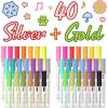Shuttle Art Double Line Outline Permanent Markers, 40 Colors Squiggles Shimmer Markers Set, Self Outline Metallic Marker Pens for Art, Drawing, Doodling, Card Making, Christmas Card, DIY Crafts(20 Colors Silver + 20 Colors Gold)