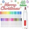 Shuttle Art Double Line Outline Permanent Markers, 40 Colors Squiggles Shimmer Markers Set, Self Outline Metallic Marker Pens for Art, Drawing, Doodling, Card Making, Christmas Card, DIY Crafts(40 Silver Colors)