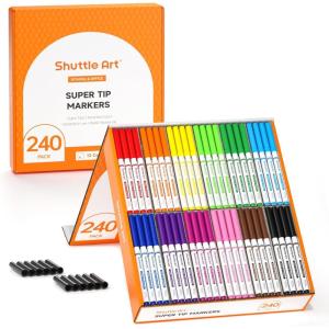 Shuttle Art 216 Pack Washable Markers, 8 Assorted Colors Broad Line Conical Tip Large Markers Bulk with a Box, Bonus Caps, Home Classroom School Supplies for Toddlers Kids Adults Students Teachers…(20 Each of 12 Colors(Super Tip))