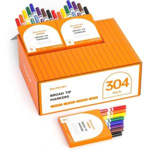 Shuttle Art 216 Pack Washable Markers, 8 Assorted Colors Broad Line Conical Tip Large Markers Bulk with a Box, Bonus Caps, Home Classroom School Supplies for Toddlers Kids Adults Students Teachers…(38 Each of 8 Colors(Broad Tip))