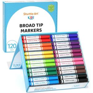 Shuttle Art 216 Pack Washable Markers, 8 Assorted Colors Broad Line Conical Tip Large Markers Bulk with a Box, Bonus Caps, Home Classroom School Supplies for Toddlers Kids Adults Students Teachers…(10 Each of 12 Colors(Broad Tip))