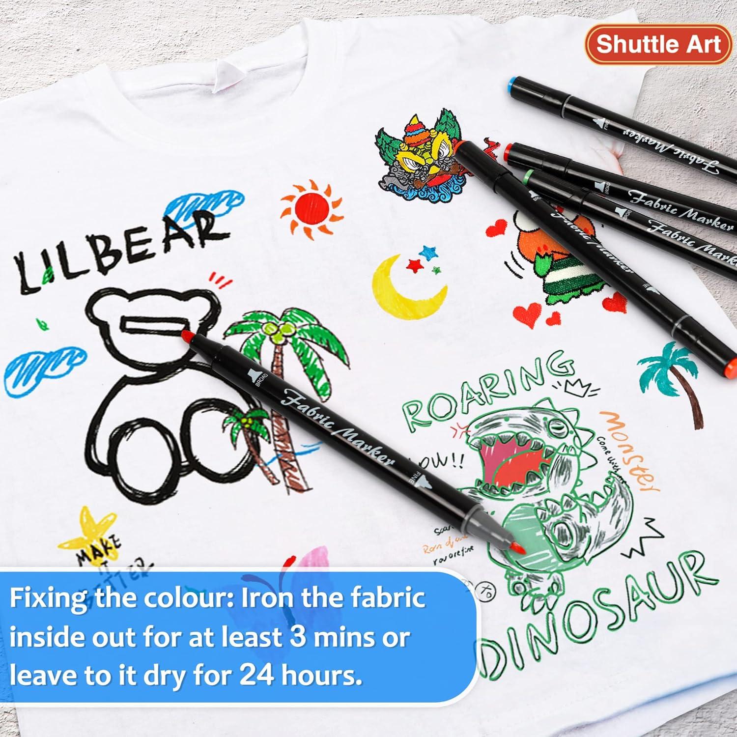 imageShuttle Art Dual Tip Fabric Markers 30 Colors Permanent No Bleed Pens for TShirts Sneakers NonToxic ampamp Child Safe for Kids Adult Painting Writing