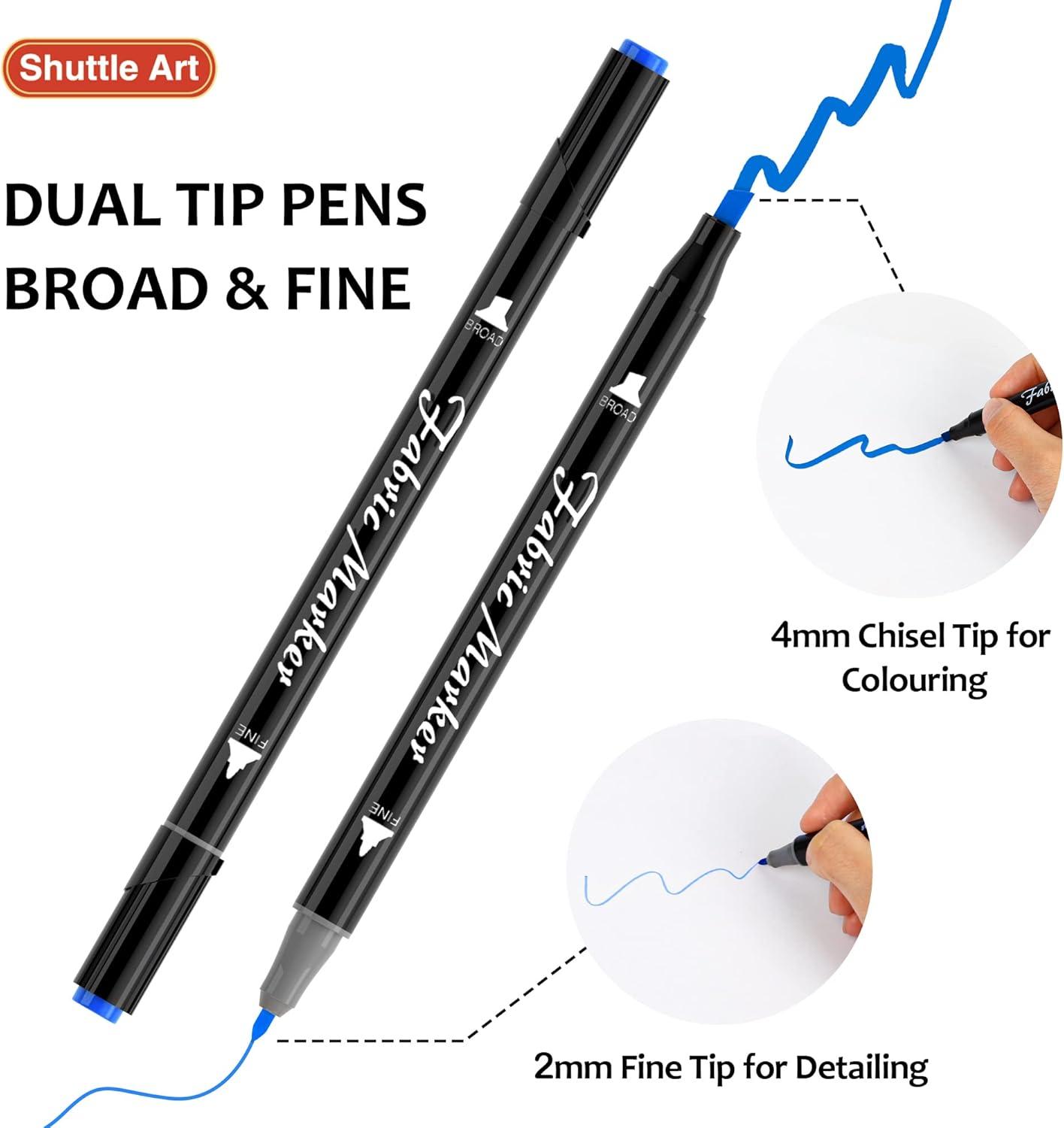 imageShuttle Art Dual Tip Fabric Markers 30 Colors Permanent No Bleed Pens for TShirts Sneakers NonToxic ampamp Child Safe for Kids Adult Painting Writing