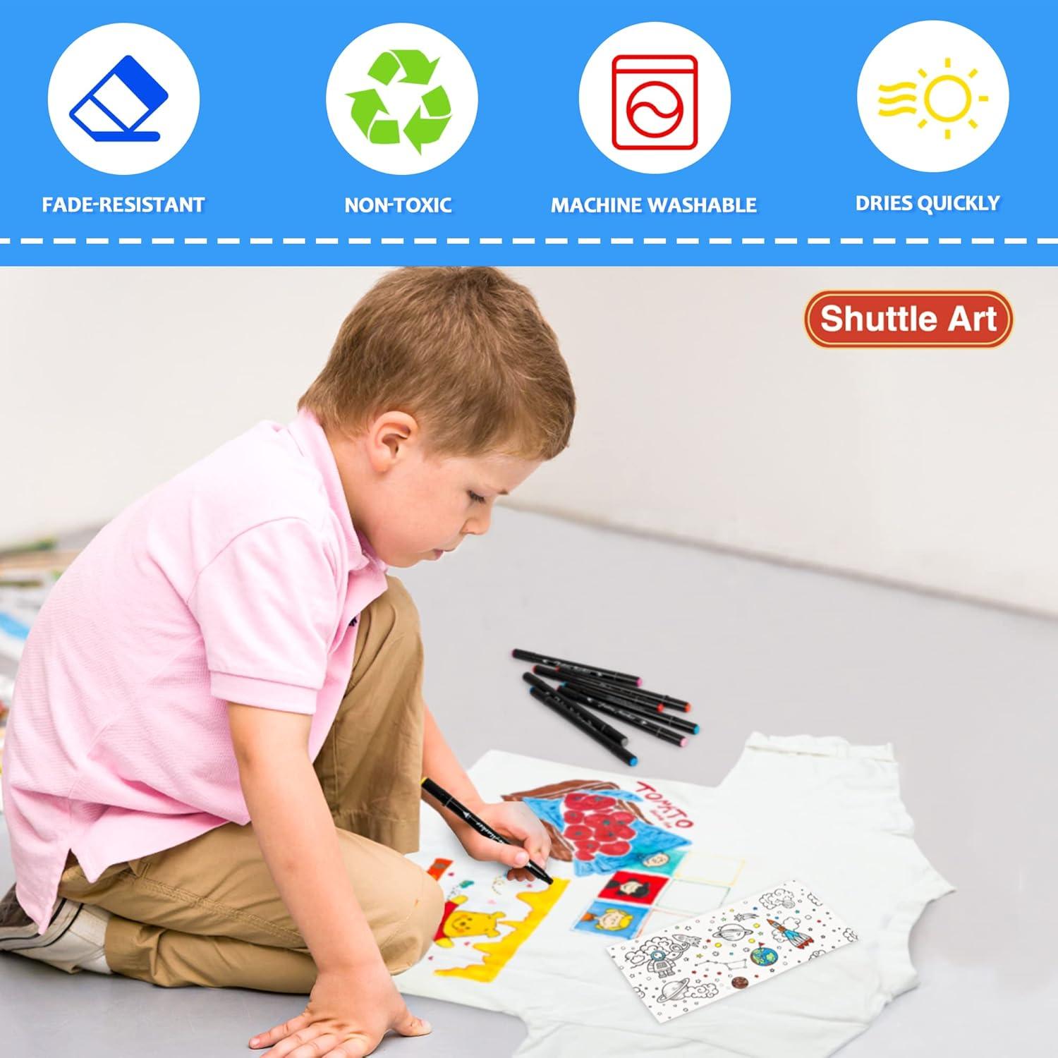 imageShuttle Art Dual Tip Fabric Markers 30 Colors Permanent No Bleed Pens for TShirts Sneakers NonToxic ampamp Child Safe for Kids Adult Painting Writing