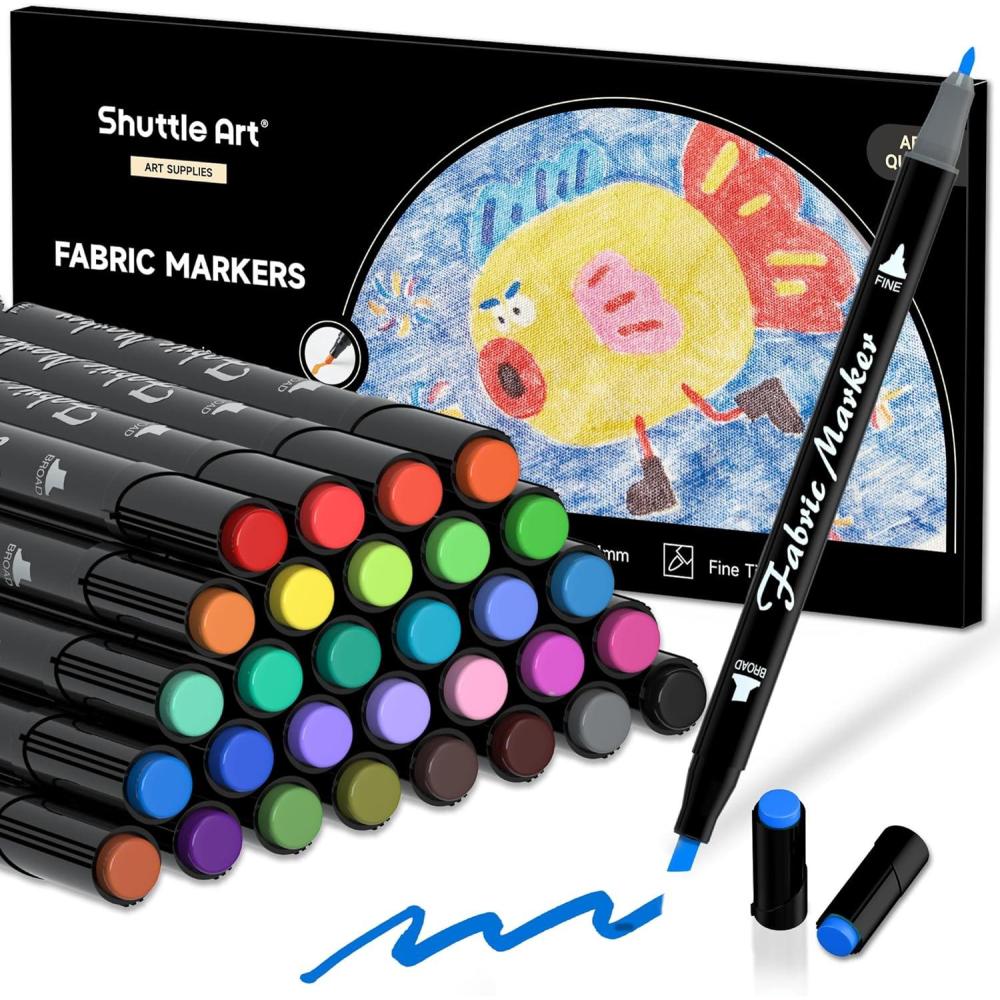 imageShuttle Art Dual Tip Fabric Markers 30 Colors Permanent No Bleed Pens for TShirts Sneakers NonToxic ampamp Child Safe for Kids Adult Painting Writing