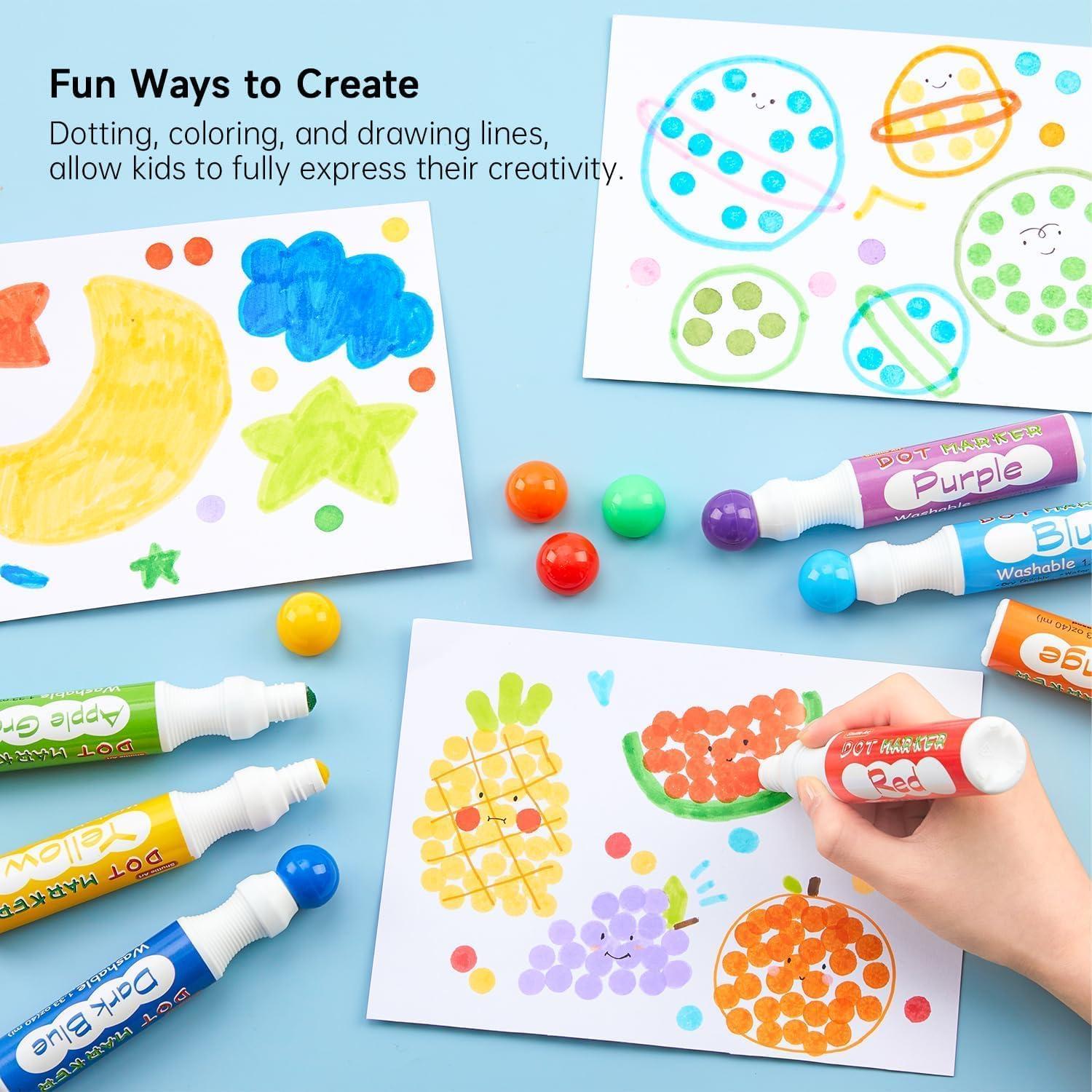 imageShuttle Art 10 Colors Dot Marker Washable NonToxic Dot Marker for Children Early Education Bingo Dabber for Creation with 1 Dot Activity Book