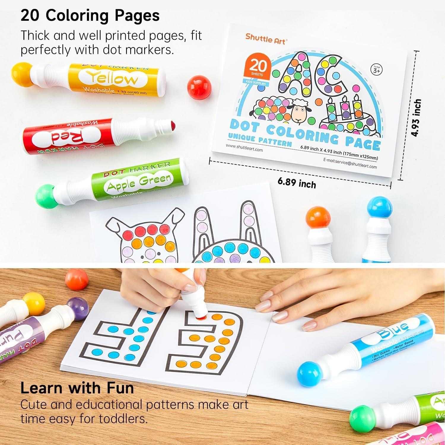 imageShuttle Art 10 Colors Dot Marker Washable NonToxic Dot Marker for Children Early Education Bingo Dabber for Creation with 1 Dot Activity Book