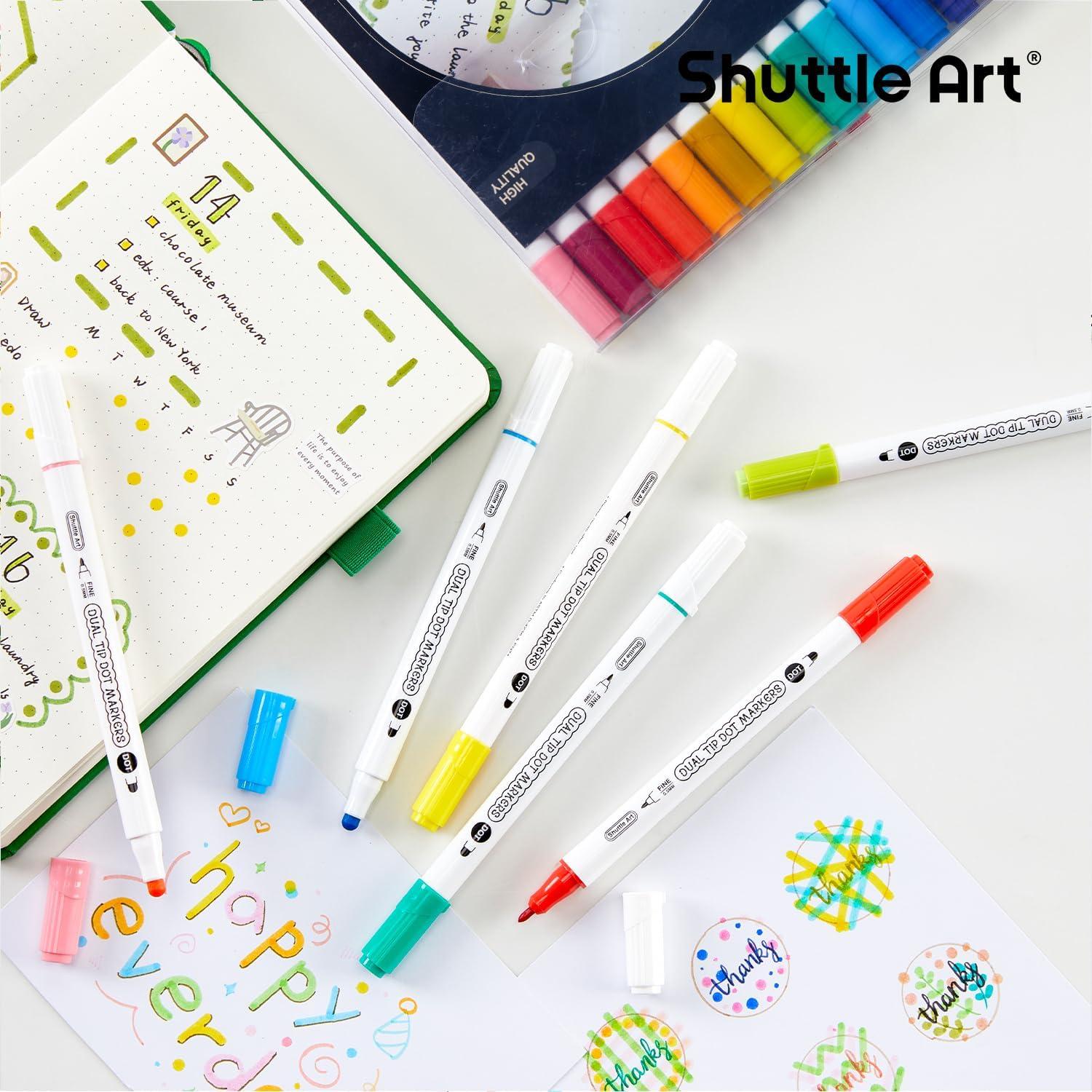 imageShuttle Art 18 Colors Dual Tip Dot Marker Pens for Kids Adults 18 Classic Colors 08mm Fine Tip and Flexible Dot Tip for Journaling DIY Crafts Scrapbooks
