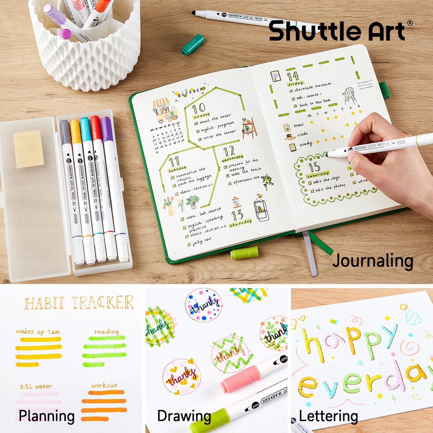imageShuttle Art 18 Colors Dual Tip Dot Marker Pens for Kids Adults 18 Classic Colors 08mm Fine Tip and Flexible Dot Tip for Journaling DIY Crafts Scrapbooks