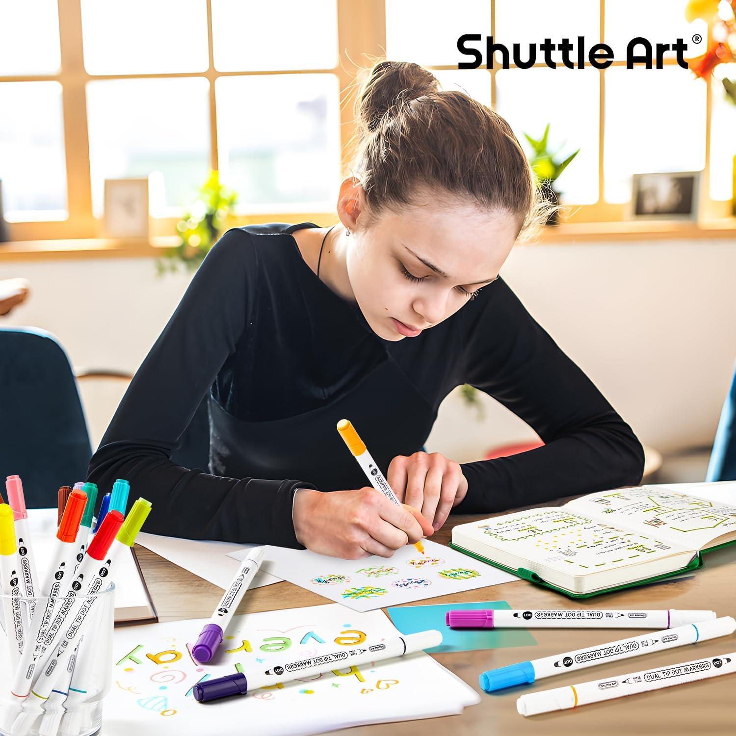 imageShuttle Art 18 Colors Dual Tip Dot Marker Pens for Kids Adults 18 Classic Colors 08mm Fine Tip and Flexible Dot Tip for Journaling DIY Crafts Scrapbooks