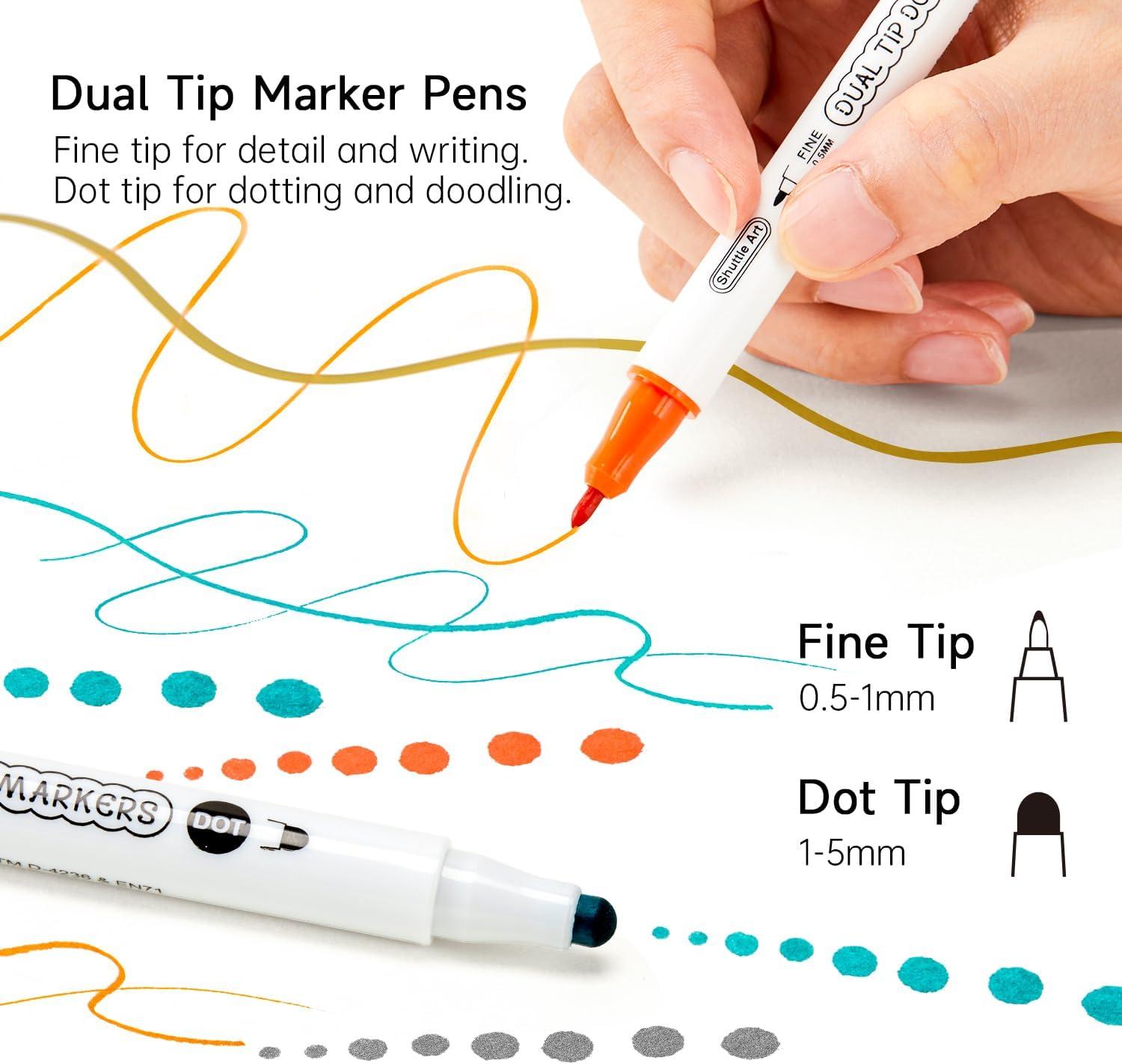 imageShuttle Art 18 Colors Dual Tip Dot Marker Pens for Kids Adults 18 Classic Colors 08mm Fine Tip and Flexible Dot Tip for Journaling DIY Crafts Scrapbooks