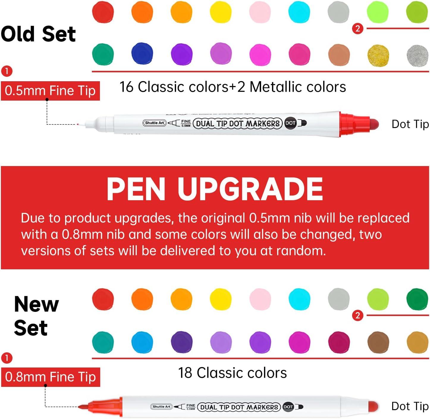 imageShuttle Art 18 Colors Dual Tip Dot Marker Pens for Kids Adults 18 Classic Colors 08mm Fine Tip and Flexible Dot Tip for Journaling DIY Crafts Scrapbooks